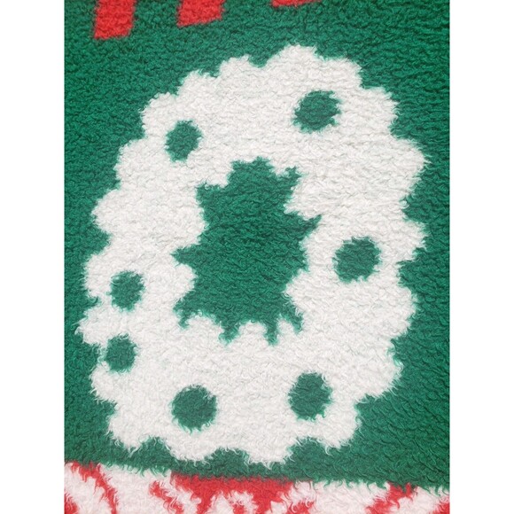 San Marcos Christmas Reversible Blanket Cane Stocking Wreath Candle Bells HEAVY - Picture 4 of 5